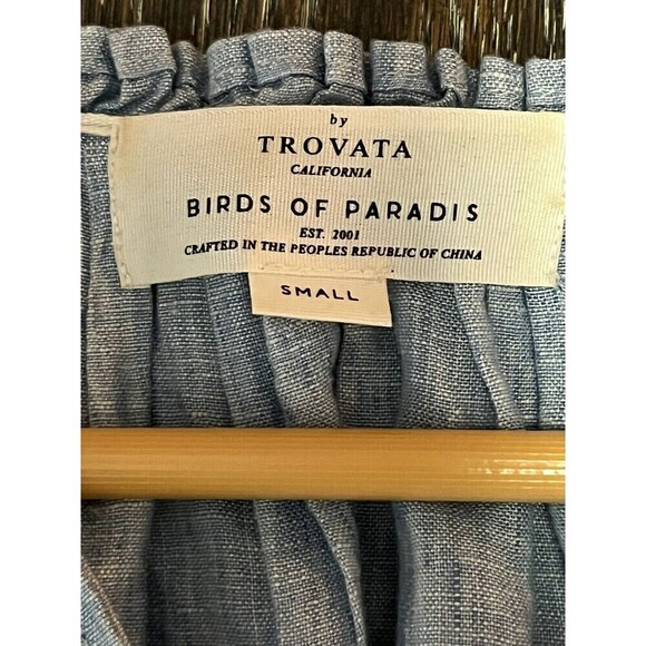 Birds of Paradis Trovata Anthropologie Blue Linen Dress Small - Picture 3 of 7